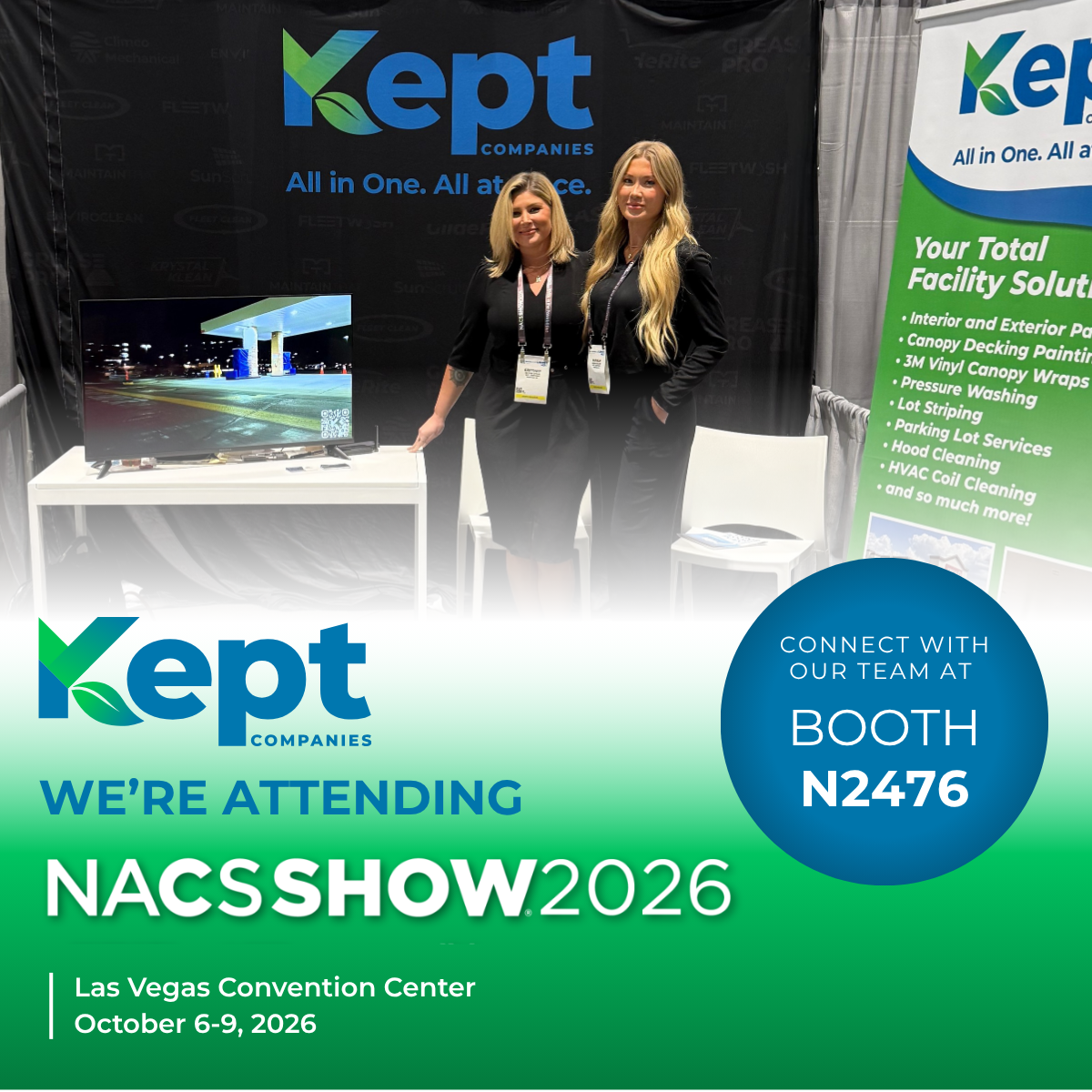 Kept Companies team at the NACS Show booth — connect with us at Booth N2476, Las Vegas Convention Center, October 6–9, 2026